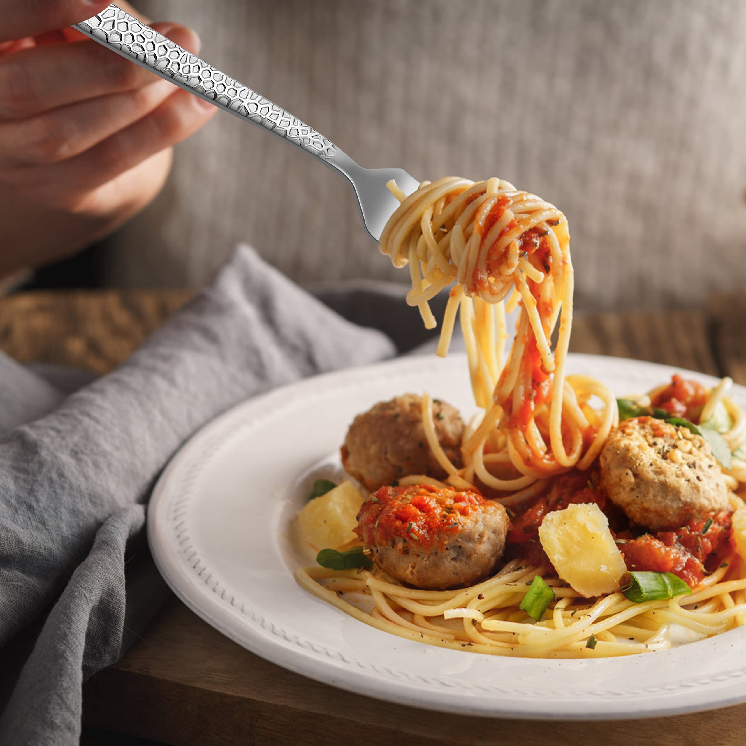 Hammered 12 Pieces Dinner Forks Set, Haware Stainless Steel 7.9 Silverware Set For Home/Kitchen/Restaurant, Classic Elegant Desi